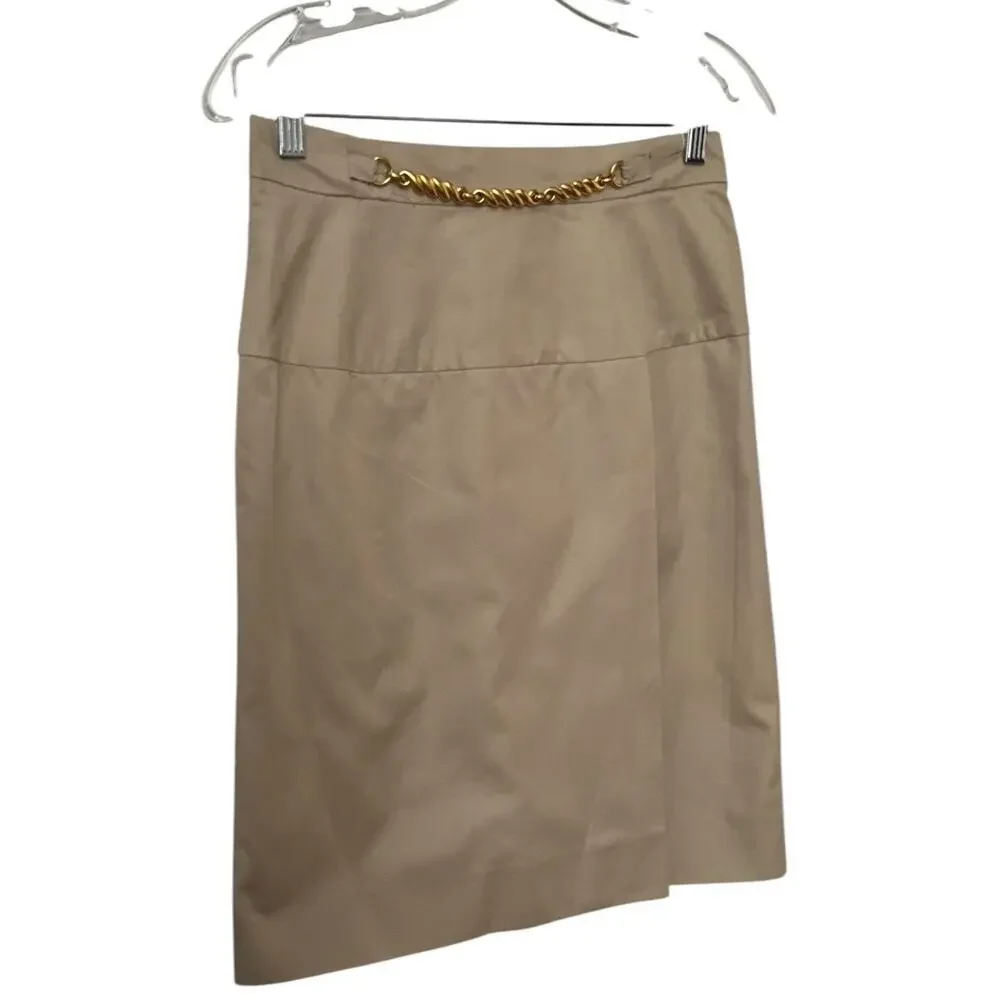 Celine Paris Khaki pencil skirt with gold embellishments size 36 small - Picture 5 of 16